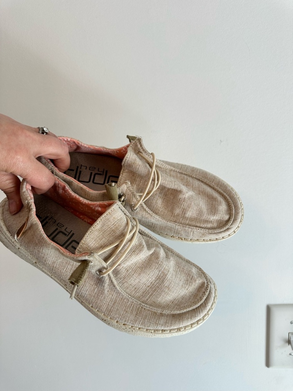 Hey Dude Casual women’s Beige Canvas Slip-On Shoes